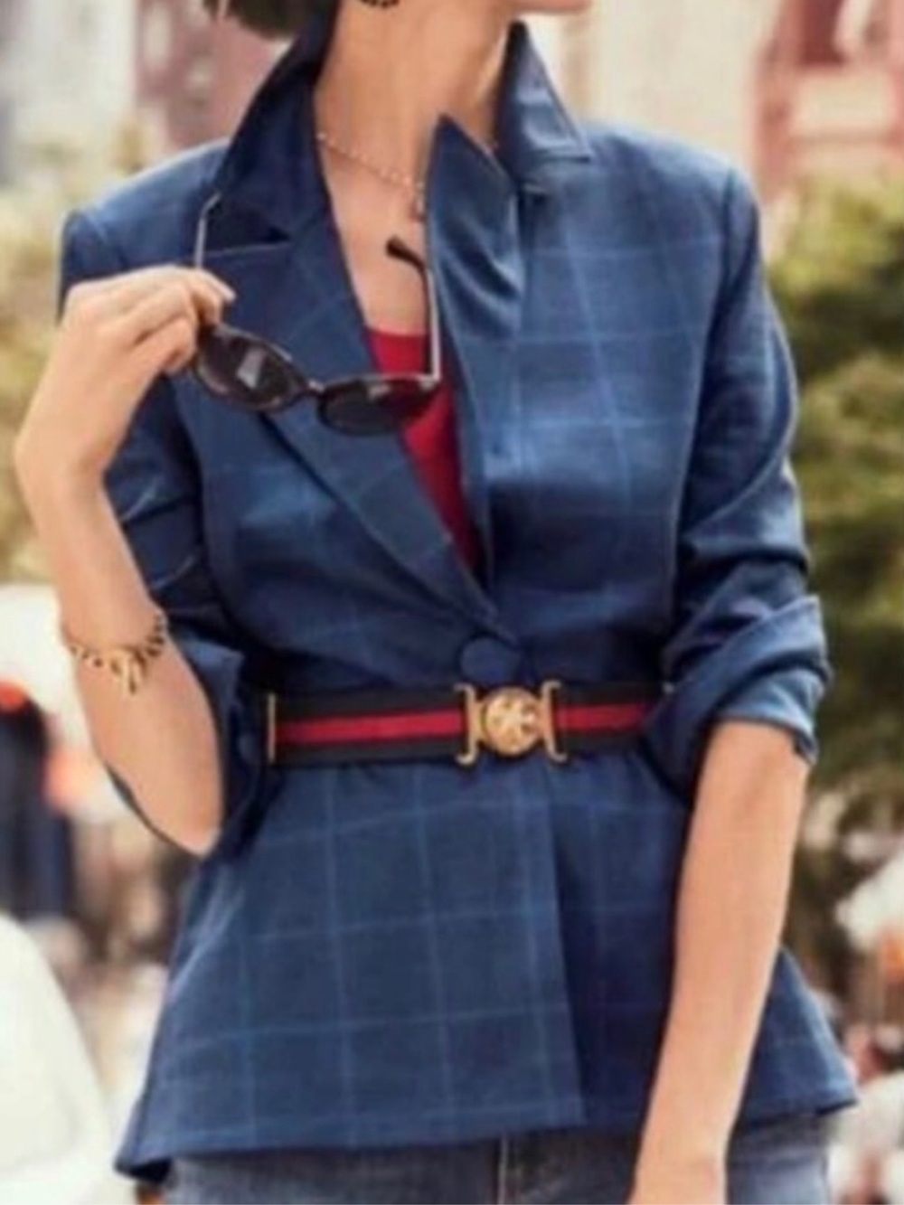 CABI 5475 Sunset Kiss Plaid Jacket Windowpane Check Blazer